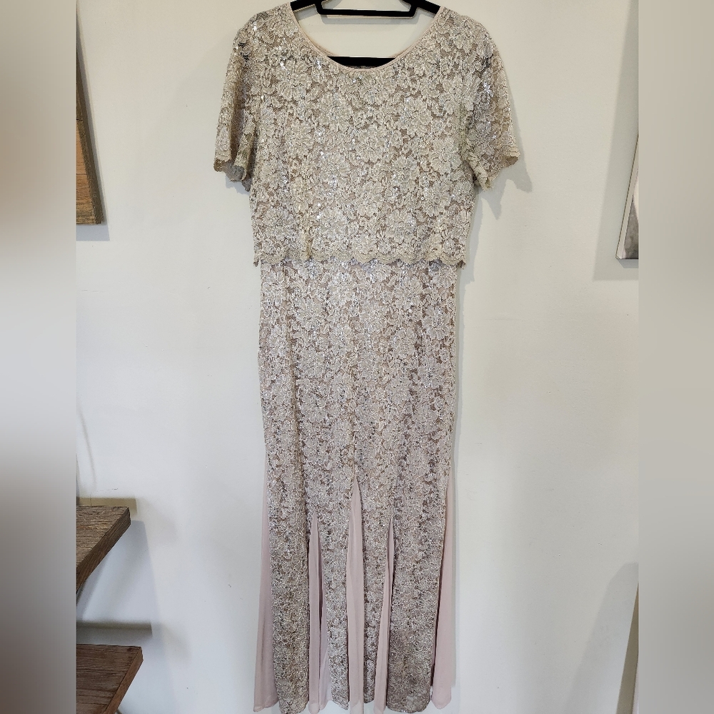 R&M Richards Blush Lace Gown With Sequins